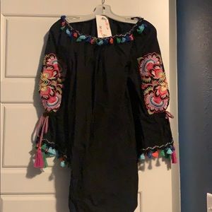 Black off the shoulder dress with embroidery